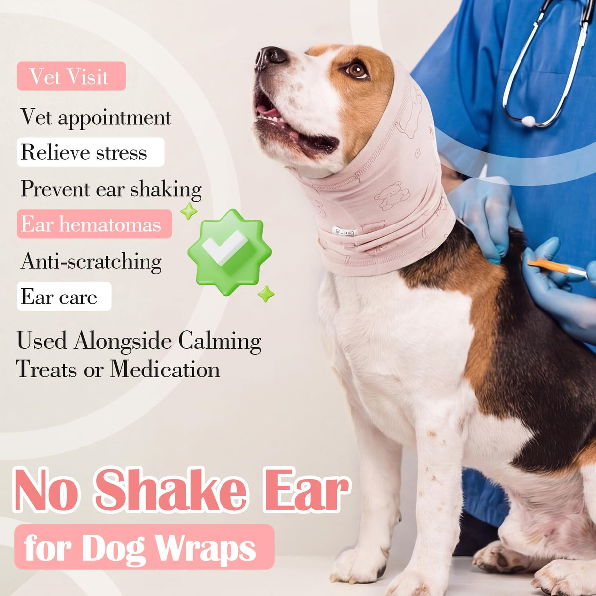 No Shake Ear Wraps for Dogs Hematoma (M(Head Girth: 11.8in-19.7in) / Pink)