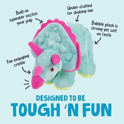 Dinos Frills Squeaky Plush Dog Toy with Chew Guard Technology (Dinos Frills (Teal) / Small)