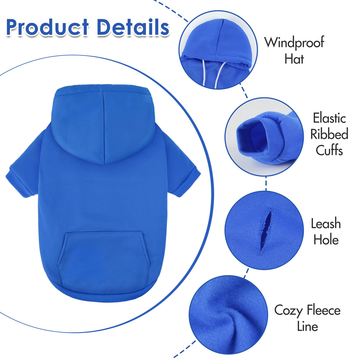 Dog Basic Hoodie Soft Dog Clothes Cold Weather Sweaters for Medium Large Dogs Cozy Fabric Warm Sweatshirt with Leash Hole for Boys (Blue / XXL (Back: 30.71",Chest:37", 55-80lbs))