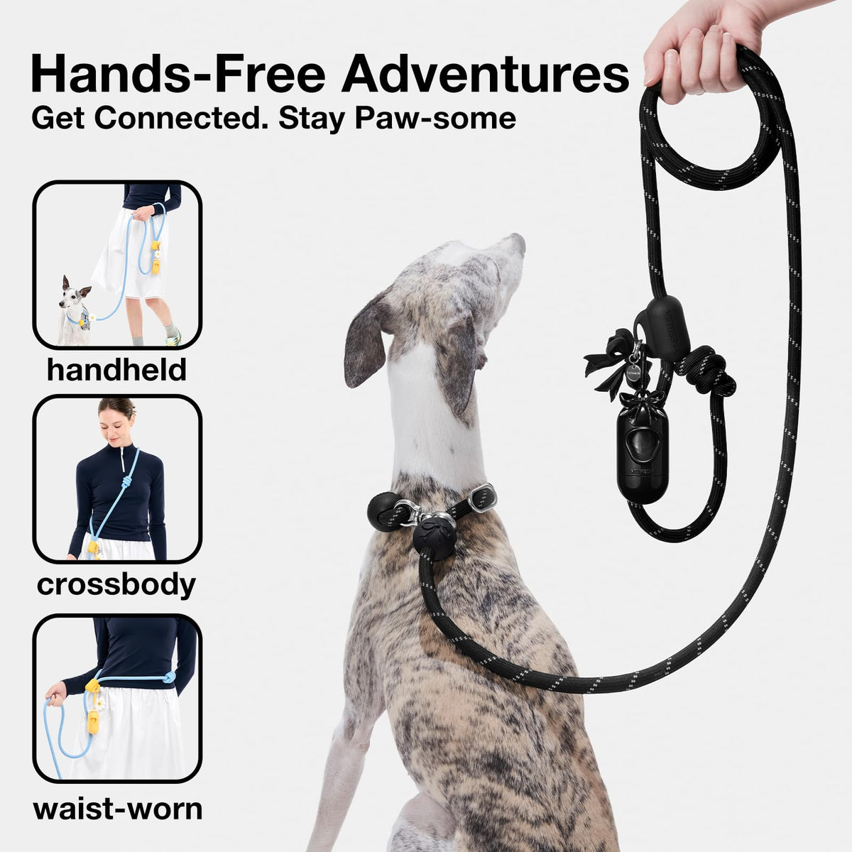 Hands Free Reflective Dog Leash (Bow Black)
