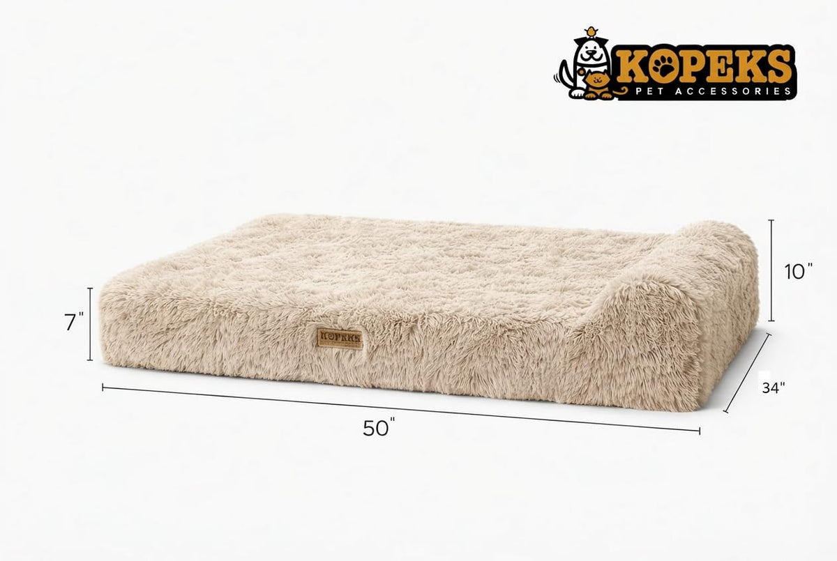 Orthopedic Memory Foam Dog Bed 7" Inch Thick Extra Large Dog Bed with Pillow Fluffy Brown 50"x34"x10" Includes Waterproof Liner & Durable Removable Cover with Smart Design (Brown (Light) - Fluffy / XL - 50"x34"x10")