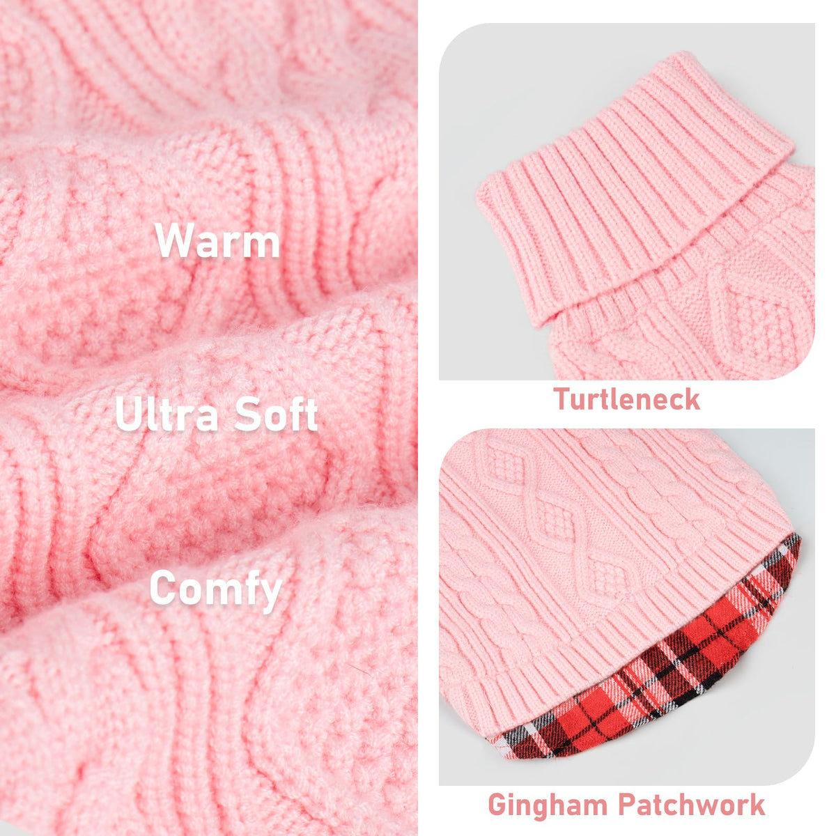 Dog Sweater for Small Medium Dogs Turtleneck Thick Knit Pullover (X-Large (19-27lbs) / 5# Pink)