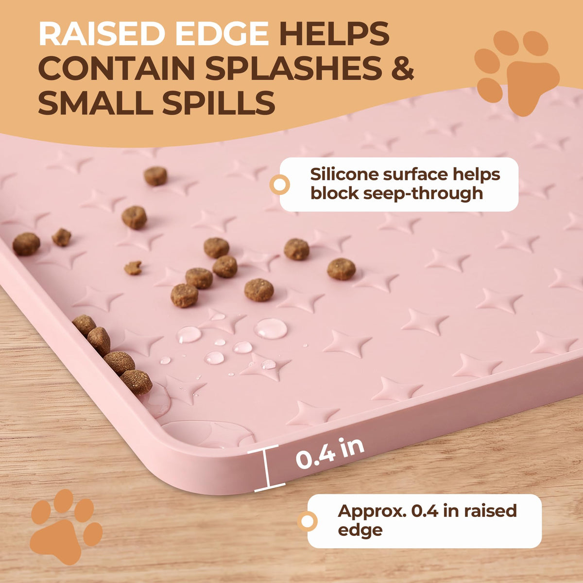 16 x 16 in Small Silicone Pet Food Mat for Dog & Cat Bowls Pink (Pink / 16"L x 16"W)