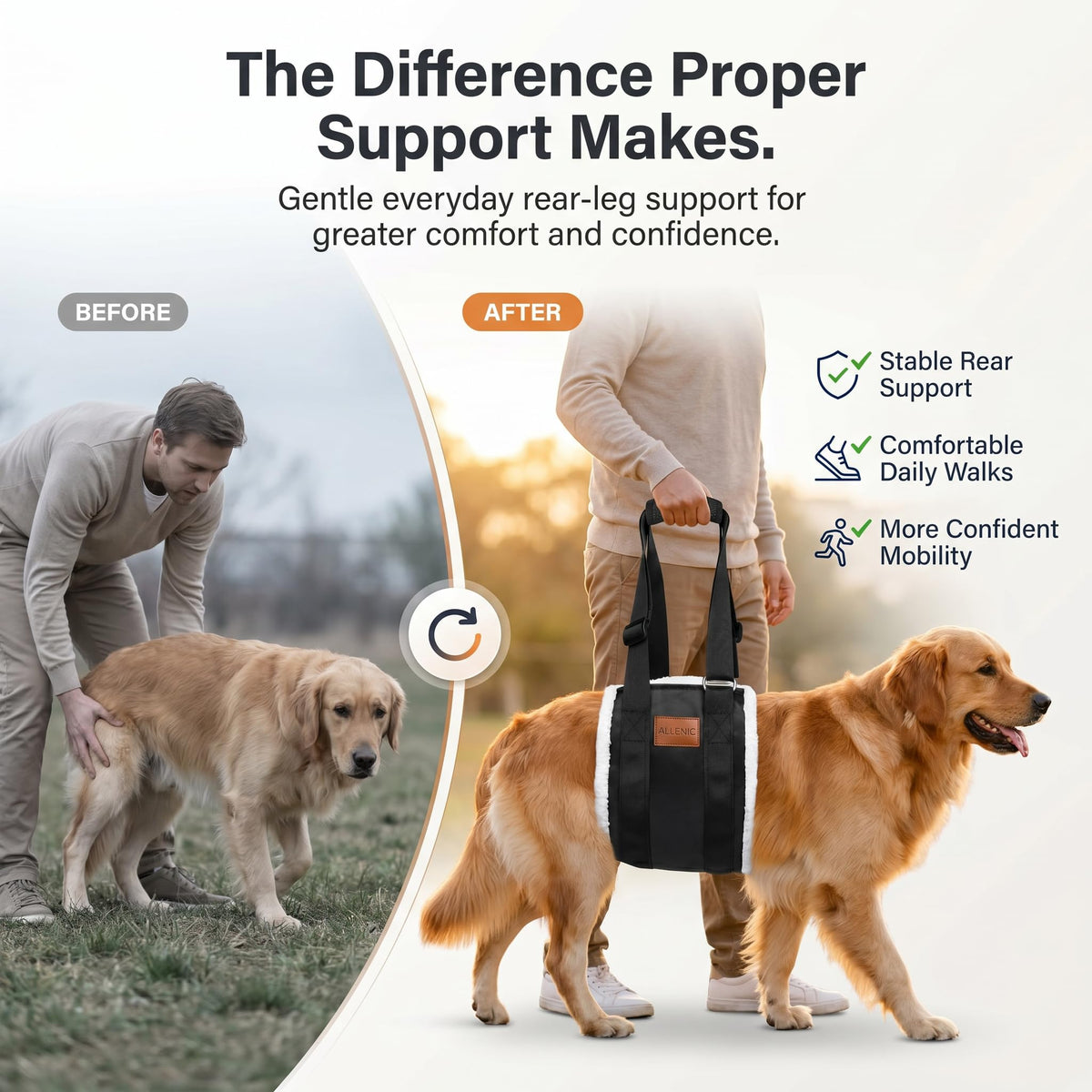 Dog Lifting Sling Dog Lift Harness for Back Legs (Large / Black)