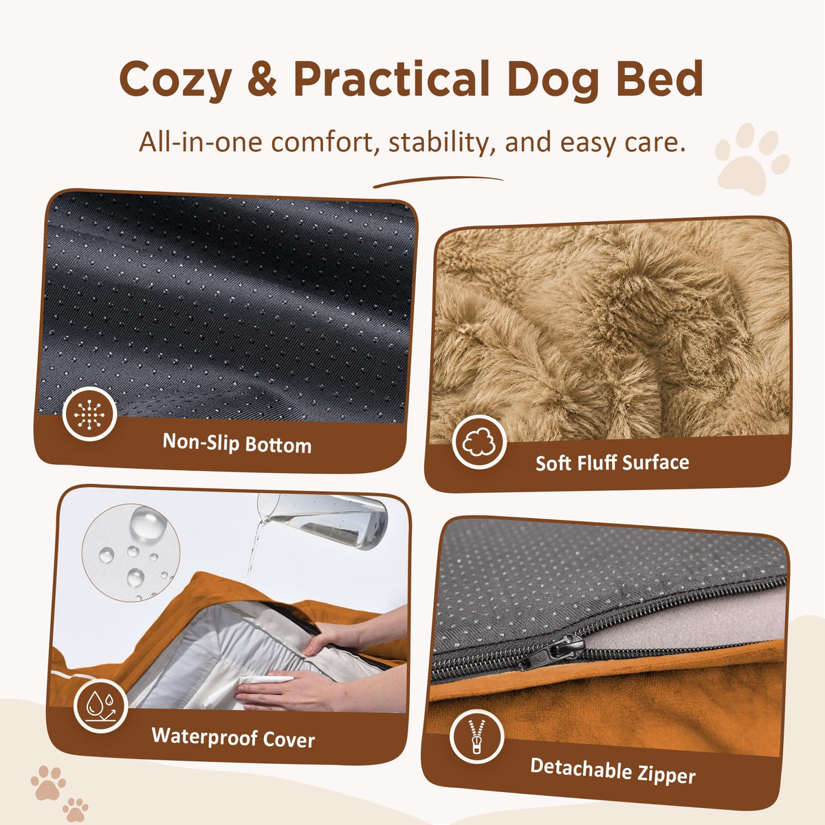 Waterproof Orthopedic Dog Beds for Extra Large Dog (45.0"L x 35.0"W x 8.5"Th / Orange)