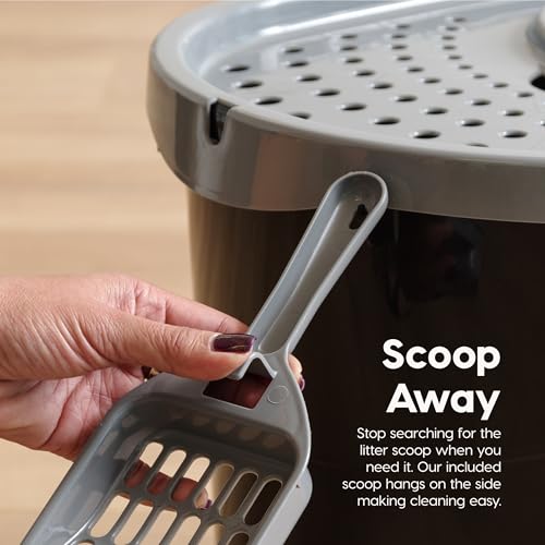 Top Entry Cat Litter Box (Oval / Black w/ Scoop)