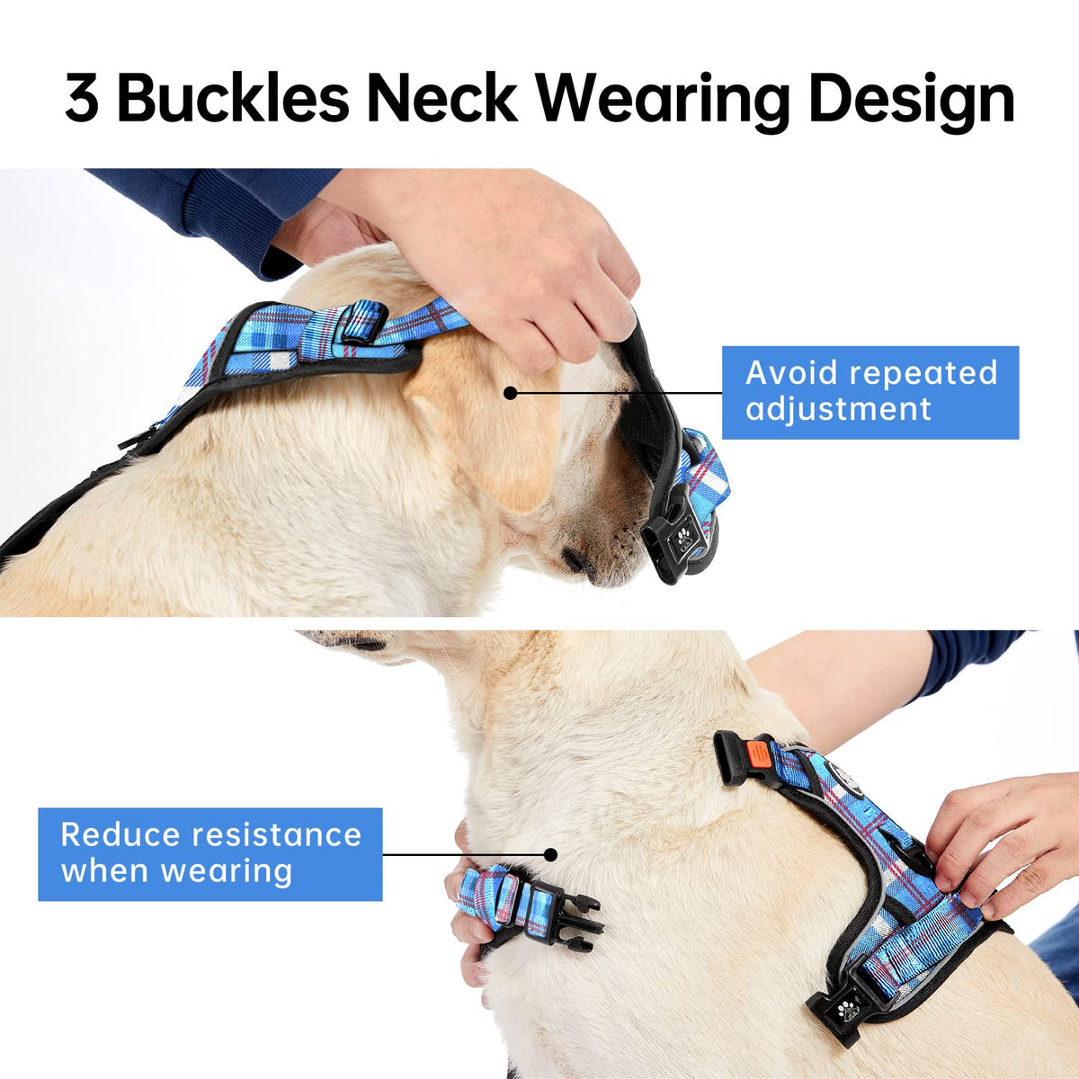 No Pull Dog Harness for Medium Dogs (Checkered Blue / Medium)