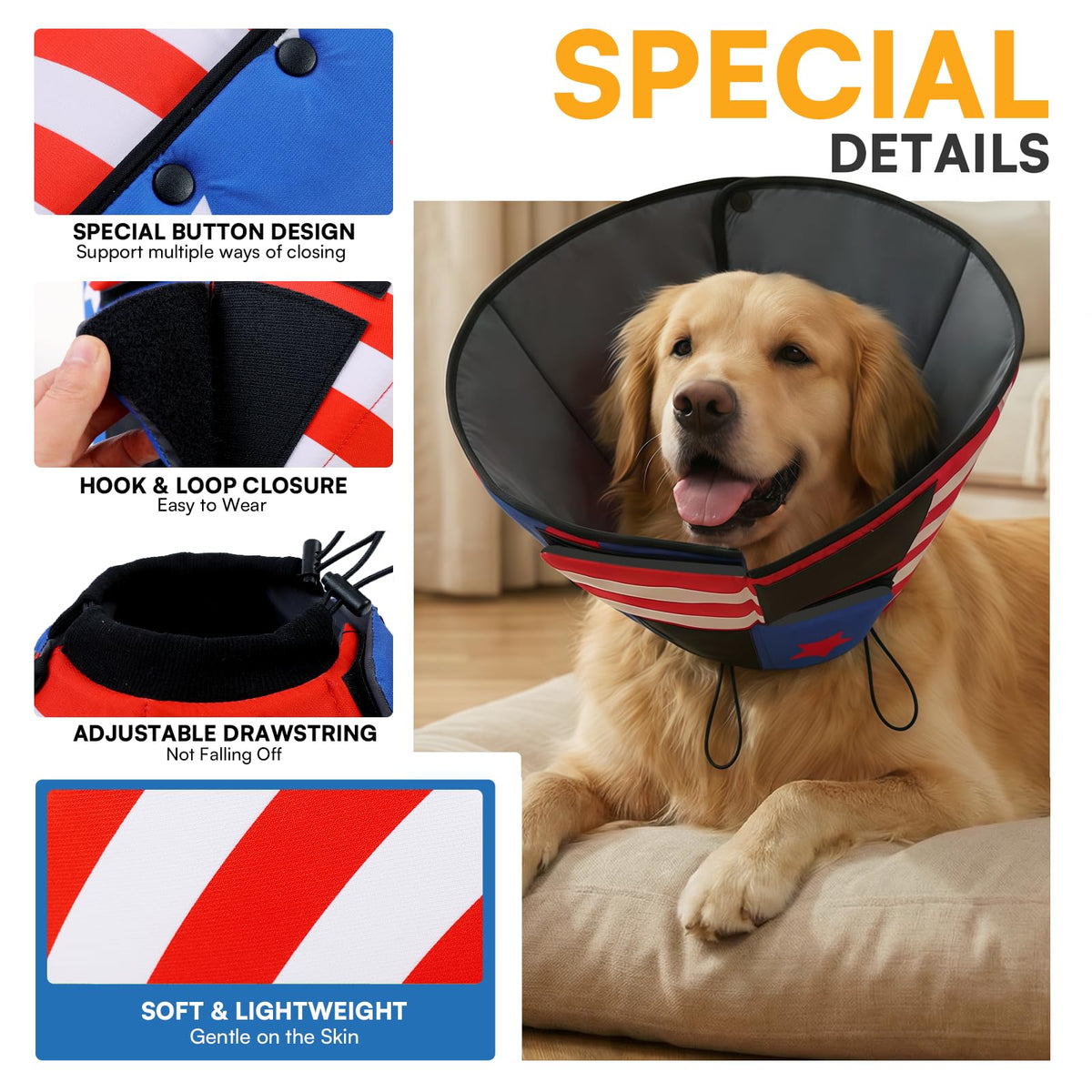 XL Dog Cone Soft Dog Cones for Large Dogs After Surgery (XL / USAFlag)
