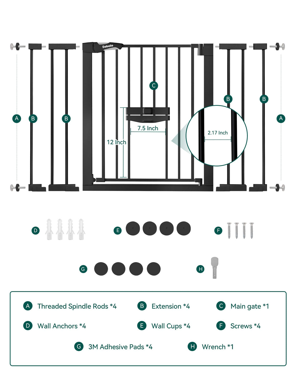 Extra Wide Dog Gate with Cat Door (Black / 29-48" Wide, 30" Tall)