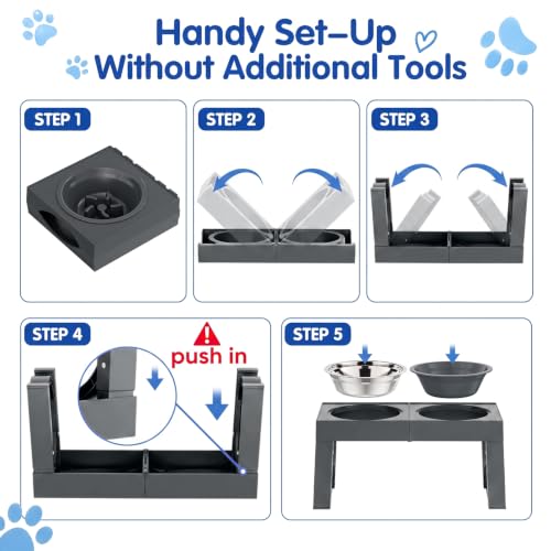 Elevated Dog Bowls Large Breed Raised Dogs Bowl Stand Large (D-Grey)