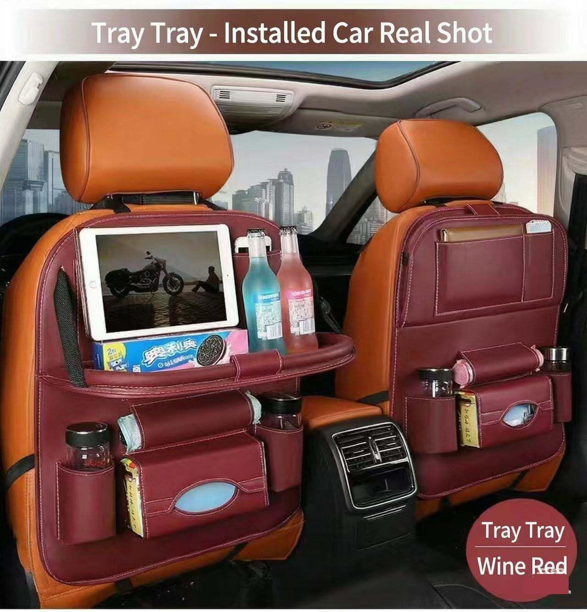 Car Back Seat Organizer with Foldable Table Tray (2 Pack / Wind Red)