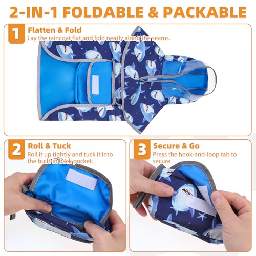 2-in-1 Reversible Medium Dog Raincoat, Hooded Rain Jacket Poncho (M:15-25lbs / blue)