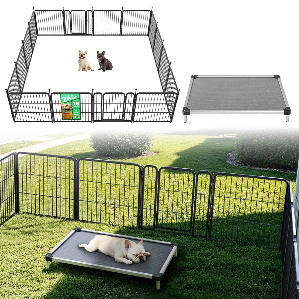 Rollick Dog Playpen with Padded Dog Bed (Black / 24"H)
