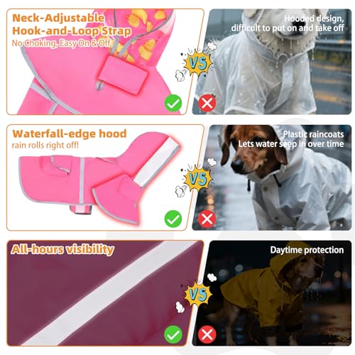 2-in-1 Reversible Small Dog Raincoat, Hooded Rain Jacket Poncho (S:5-15lbs / PINK)