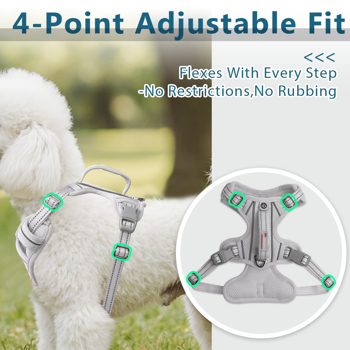 No Pull Dog Harness for Small Sized Dogs (Grey / X-Small(Chest:14.6-19.6”))