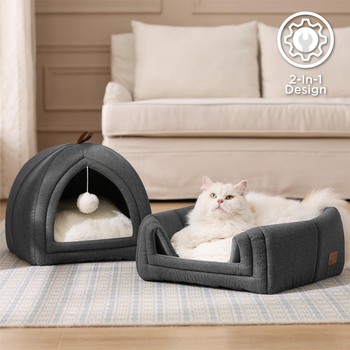 2in1 Cat Beds for Indoor Cats Cave for Kitten with Washable Pillow (M(16x16x16) / Dark Grey)