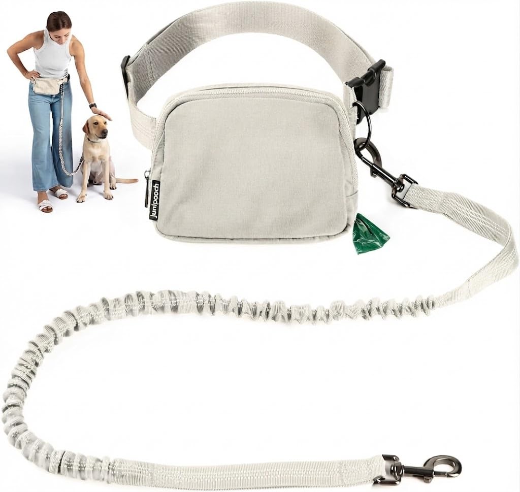 Hands Free Dog Leash with Dog Treat Pouch (Ivory)
