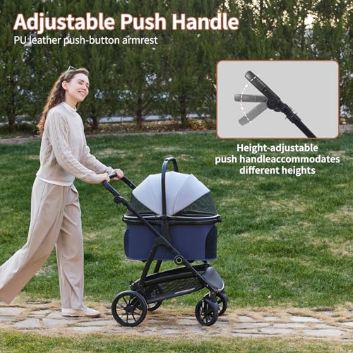 3-in-1 Dog Stroller for Small and Medium-Sized Dogs up to 55 lbs (BlueGray)