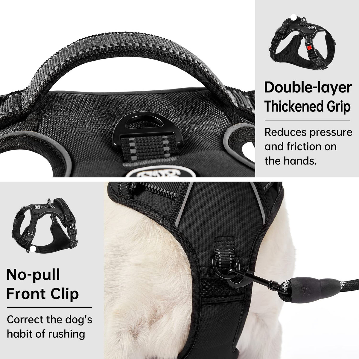 No Pull Dog Harness for Large Dogs (Black / Large)
