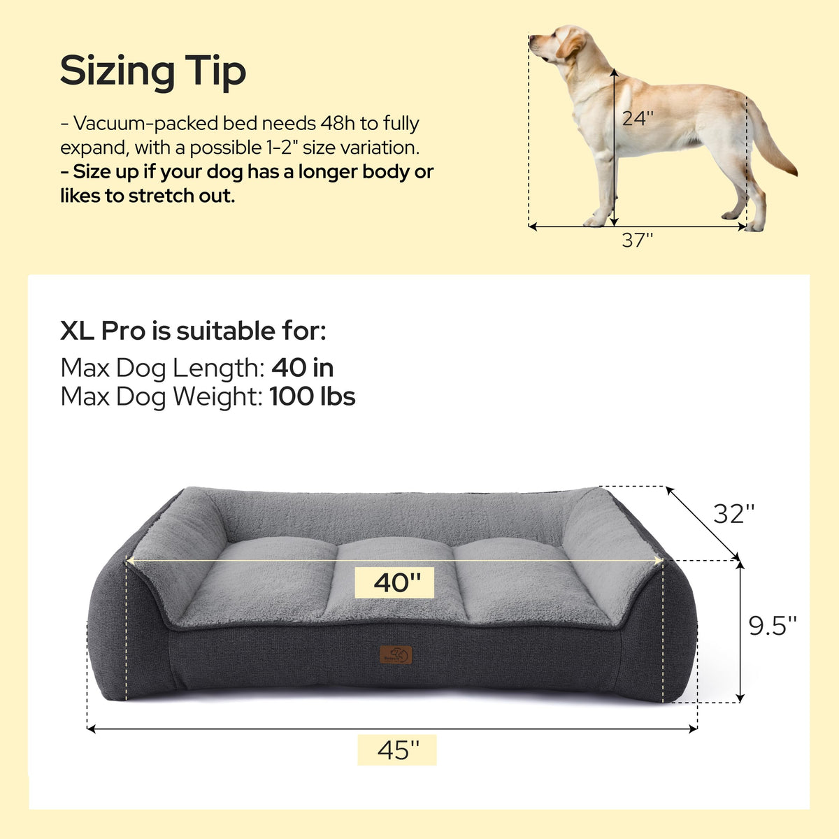 SupportMax® Self Warming Orthopedic Dog Beds Large Sized Dog XL Pro (Self Warming Brown / 45"l X 32"w X 9.5"th)