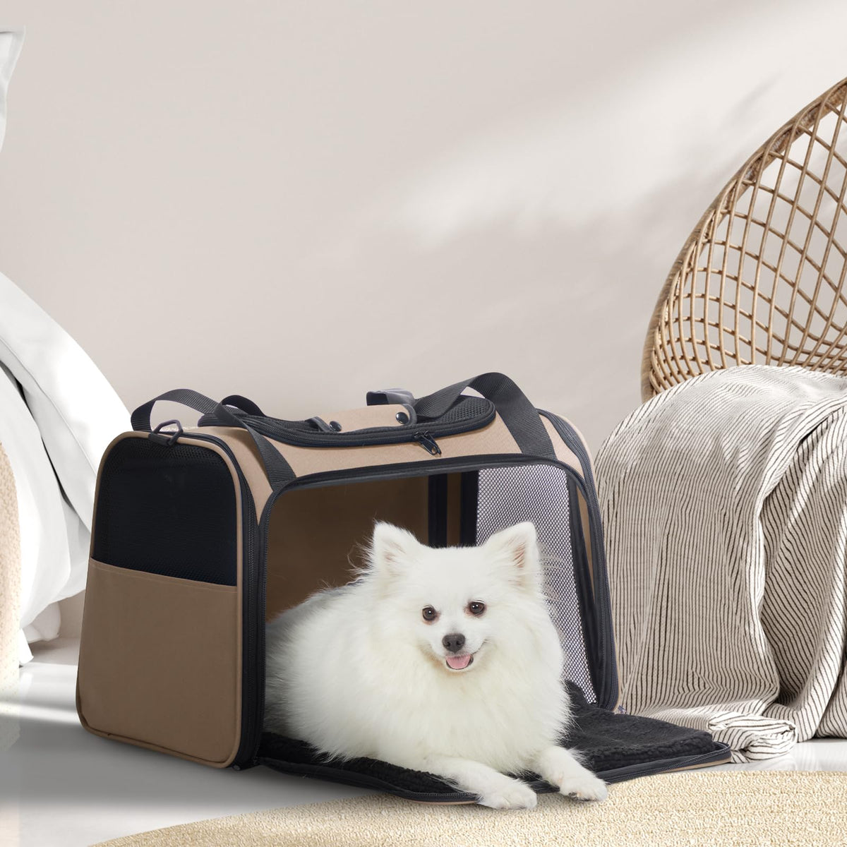 Soft Sided Cat Carrier for Medium Cats up to 25 lbs (20.0"L x 13.0"W x 13.0"H / New Khaki)