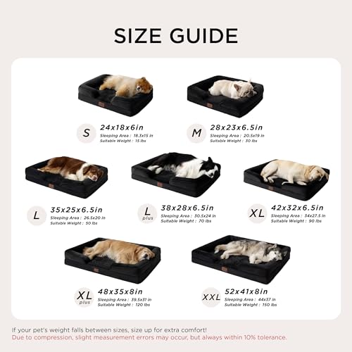 Orthopedic XXL Dog Bed Extra Large Washable Original Design (Black / 52"l X 41"w X 8"th)