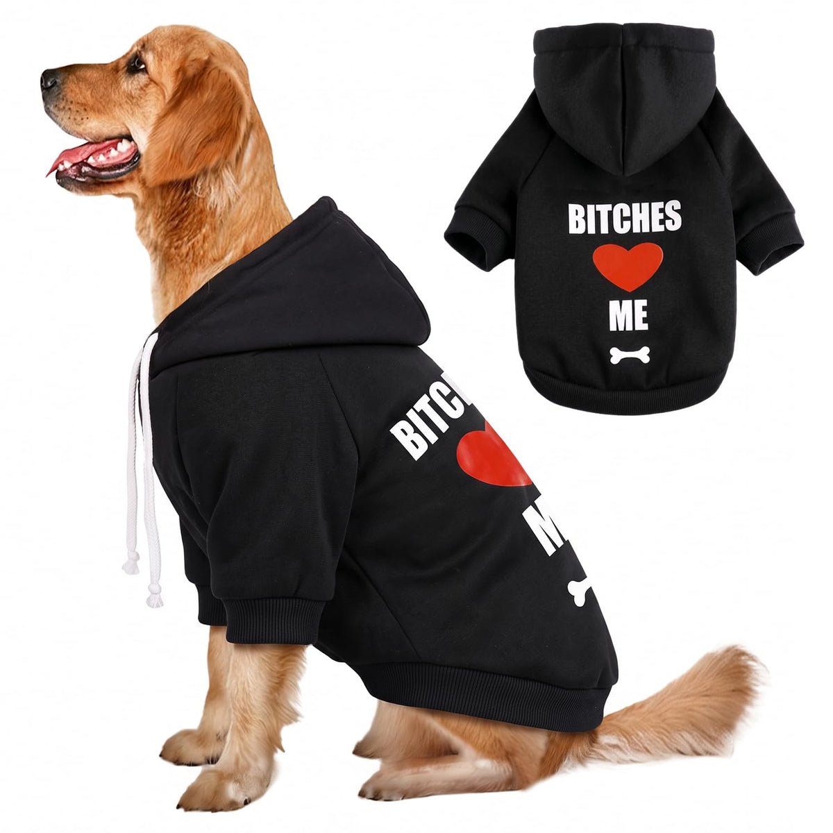 Dog Basic Hoodie Soft Dog Clothes Cold Weather Sweaters for Medium Large Dogs Cozy Fabric Warm Sweatshirt with Leash Hole for Boys (B LOVE ME / XL (Back: 24.8",Chest: 33.86", 35-55lbs))