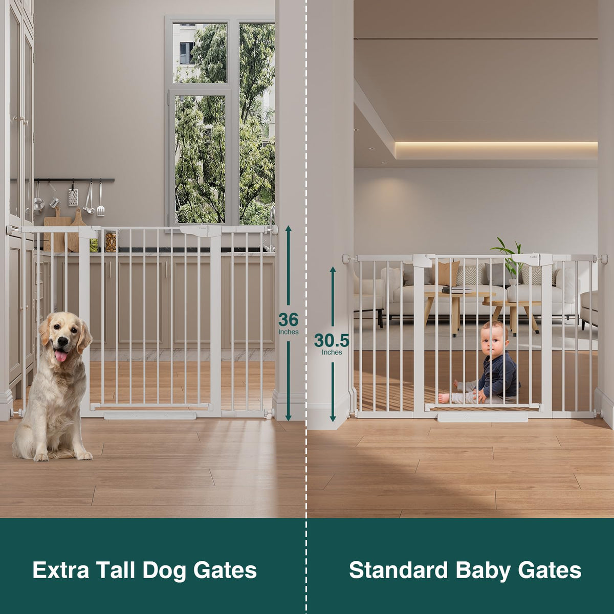 36 in Extra Tall Baby Gate for Stairs (White / 29.7-51.5"W x 36"H)