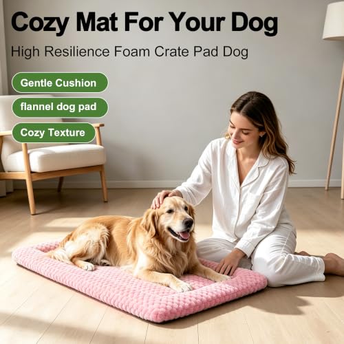 Dog Bed Mat Soft & Comfortable Dog Kennel Pad for Crate (XL(42"*28"*1.5") / Pink-1pc)