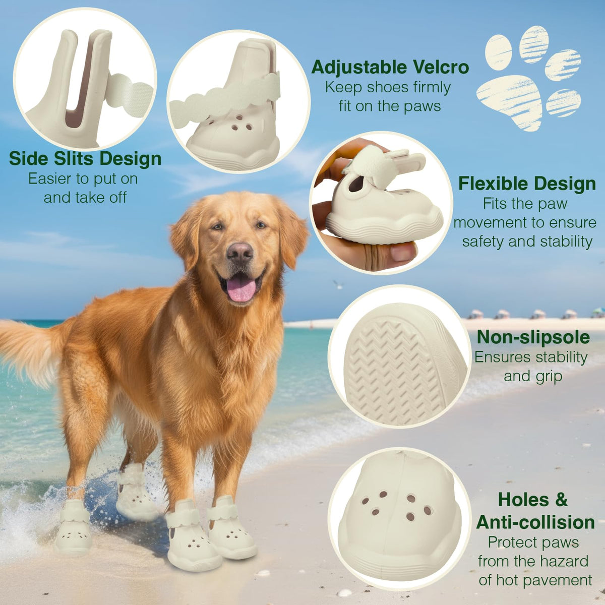 Dog Shoes for Hot Pavement and Snow (Beige / XL)