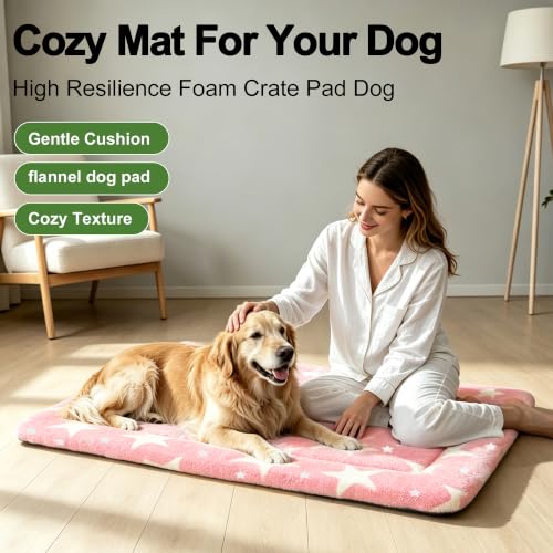 Dog Bed Mat Soft & Comfortable Dog Kennel Pad for Crate (XL(42"*28"*1.5") / Big&Little Stars Pink-1pc)