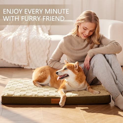 Orthopedic Dog Bed Washable Pet Crate Mat 30''X20'' Camel (Camel / 30"L x 20"W x 3.5"Th)