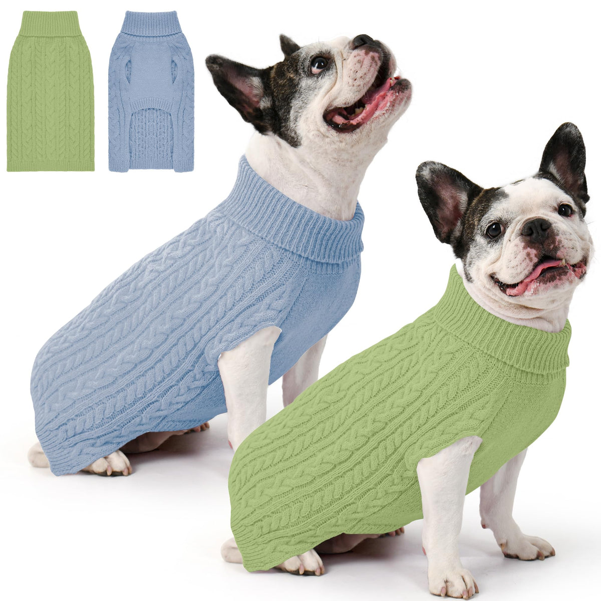 Dog Sweater 2 Pack for Medium Dogs (Blue & Green / Medium)