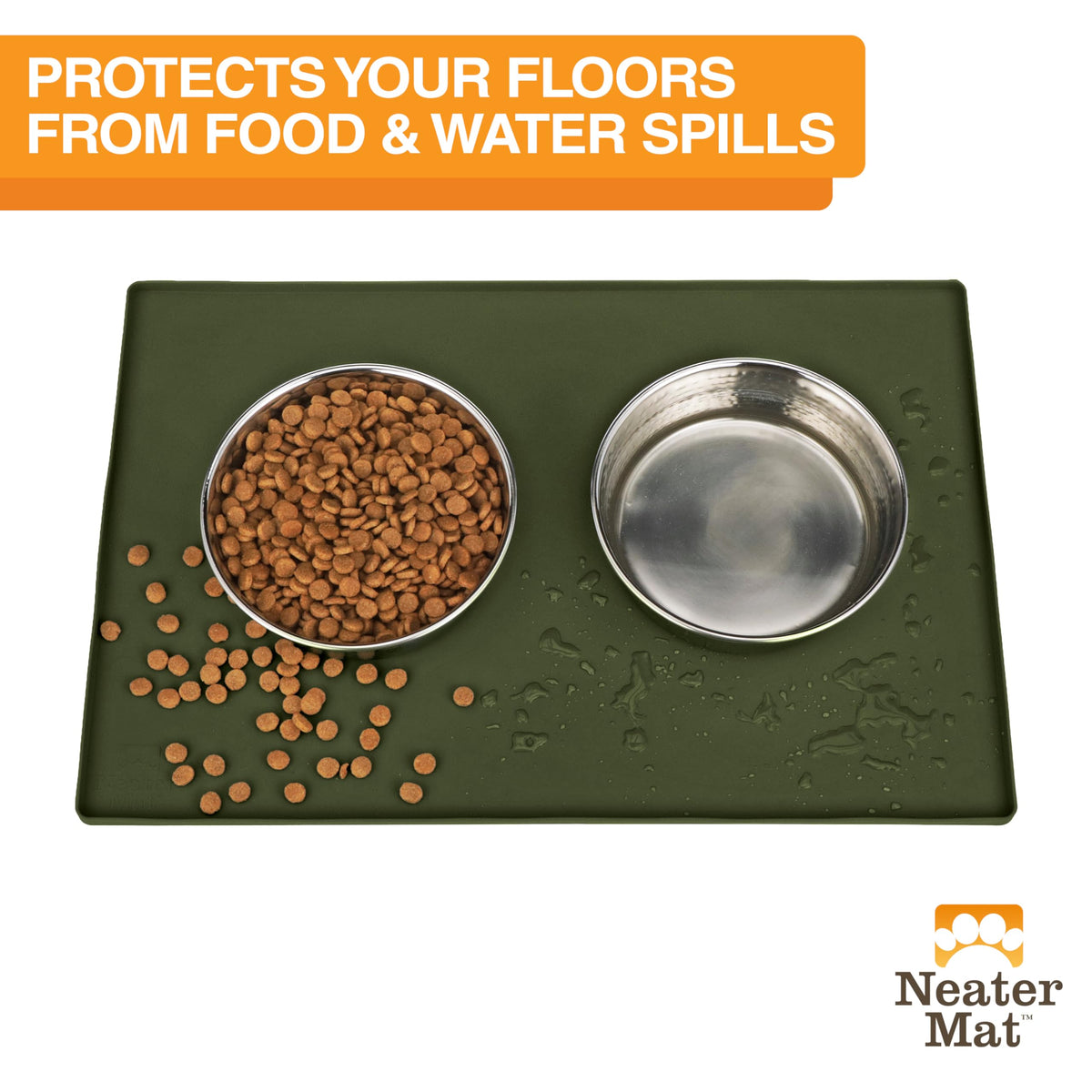 Neater Mat Pet Mats for Food and Water (32"L x 24"W / Olive Green)