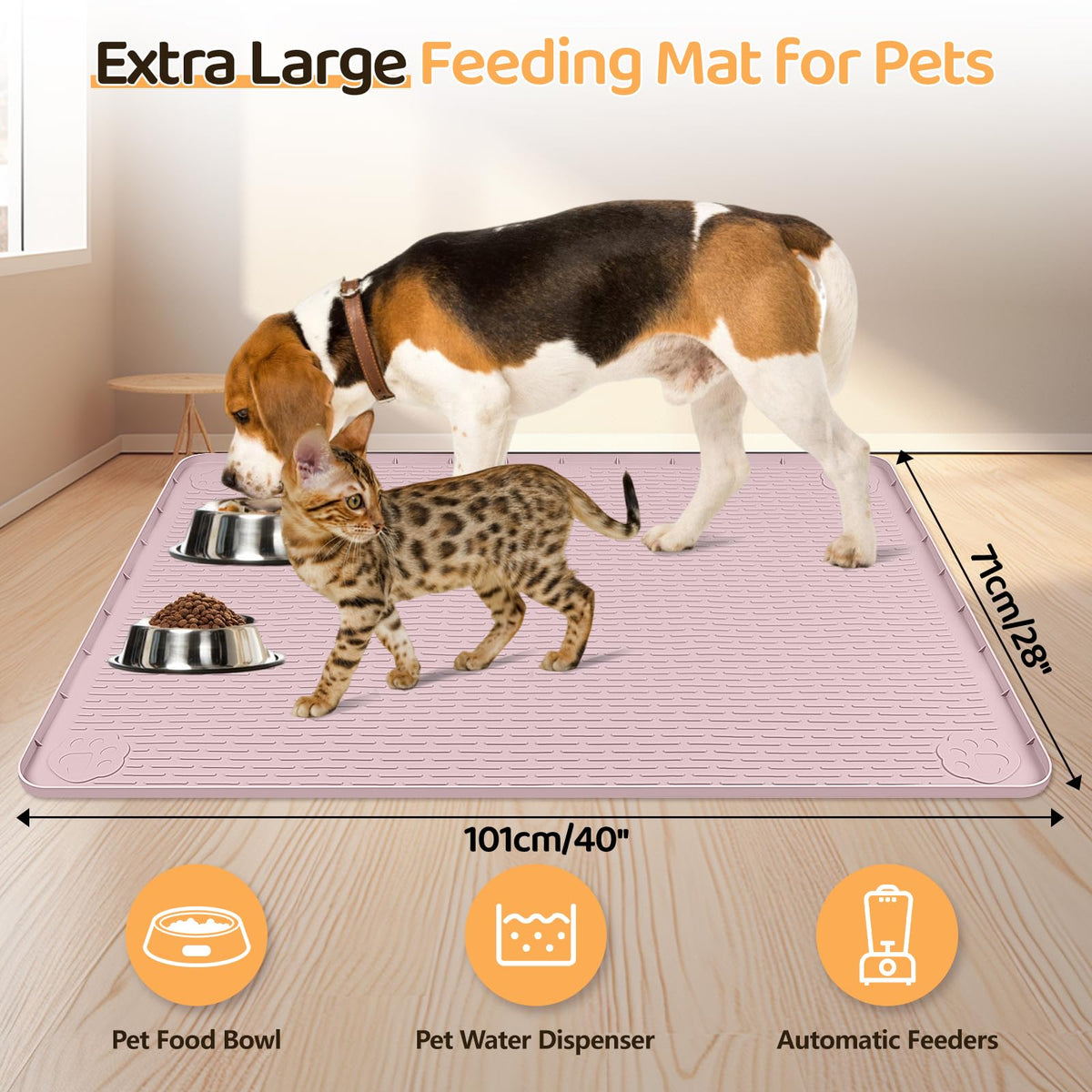 Dog Food Mat 40''x28'' Extra Large Dog Mat for Food and Water (40"L x 28"W / Pink)