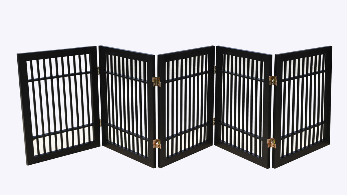 Pet Dog Gate Freestanding (5 Panel 24" Tall / Black Pet Gate)