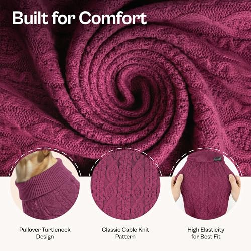 Warm & Stylish Solid Cable Knit Sweater in Raspberry for Dogs & Cats (M / Cable Knit Raspberry)