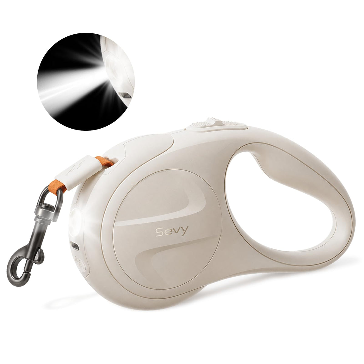 Glowie Retractable Dog Leash with LED Light (LED Light-Ivory-16ft)
