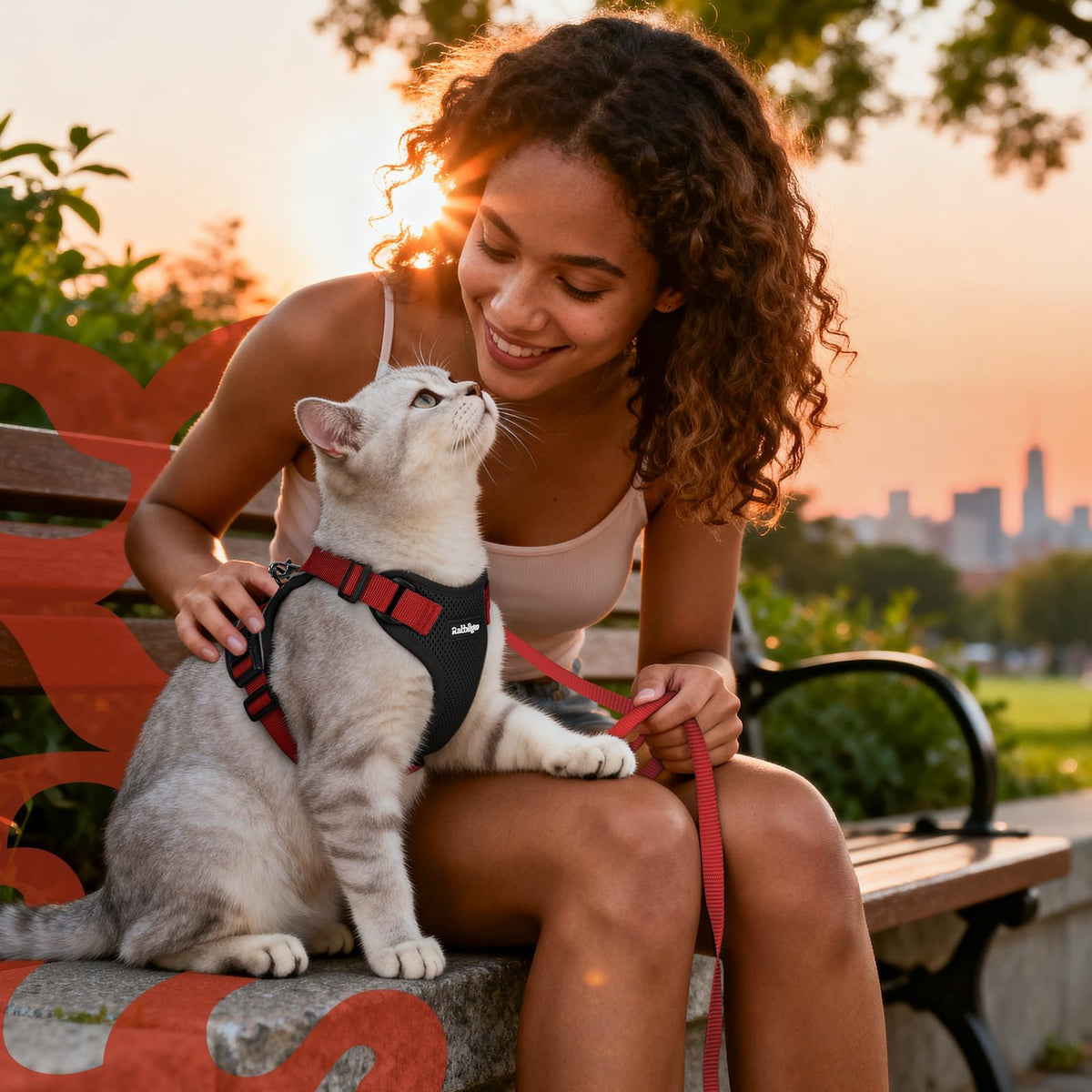 Cat Harness and Leash Set (Xs / Black & Red)