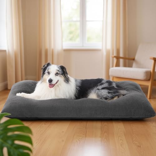 Washable XL Dog Bed for Crate (41"L x 27"W x 3"Th (XL-Crate) / Dark Gray)