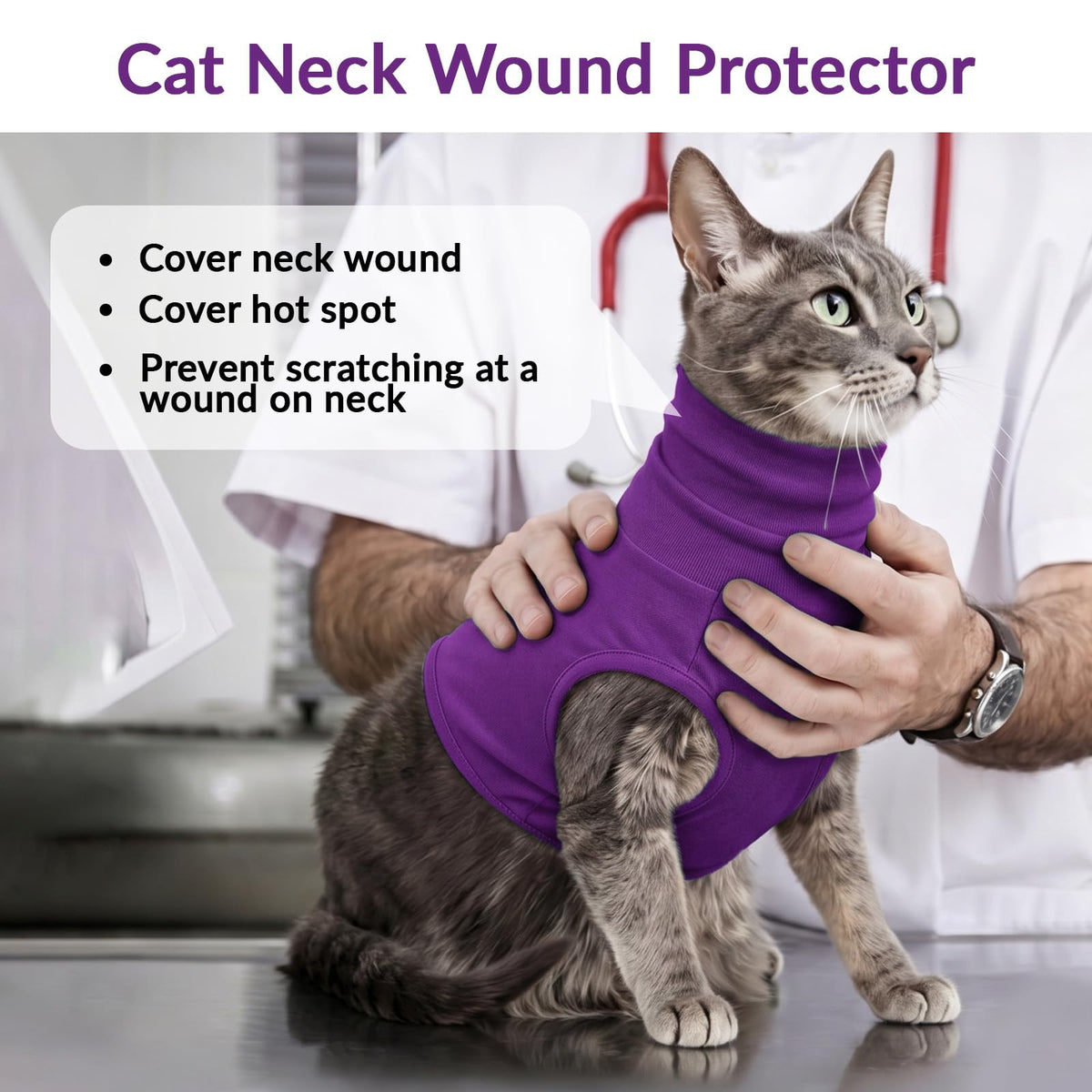 Dog Snood Medical Shirt Turtleneck Dog Neck Wound Protector (DarkPurple / M(Chest: 20.5"))