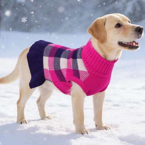 Dog Sweater Dress Plaid Knitwear for Small Dogs Girl Christmas Clothes (Navy / X-Small)
