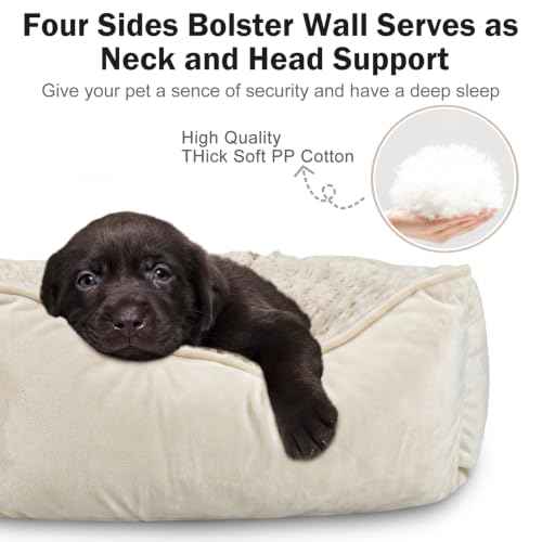 Rectangle Dog Bed for Large Medium Small Dogs (Cream / XL(35"x 25"x 10"))