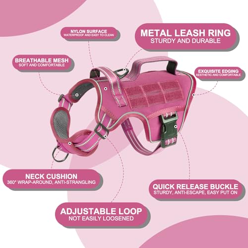 Dog Harness Tactical No Pull for Small Sized Dog with Handle (Pink / S(Neck:16-22",Chest:20-28"),18-35 lbs)