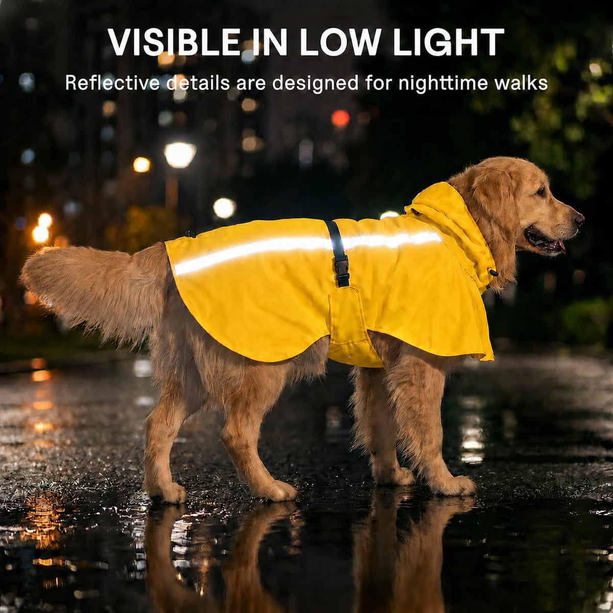 Stretch Fabric Dog Raincoat with Hood (Bright Yellow / Large)