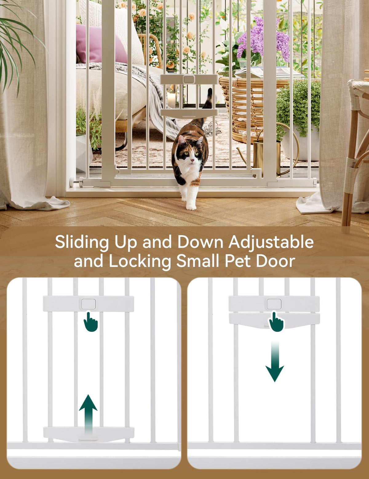 36" Tall Dog Gate with Cat Door (White / 29-48" Wide, 36" Tall)