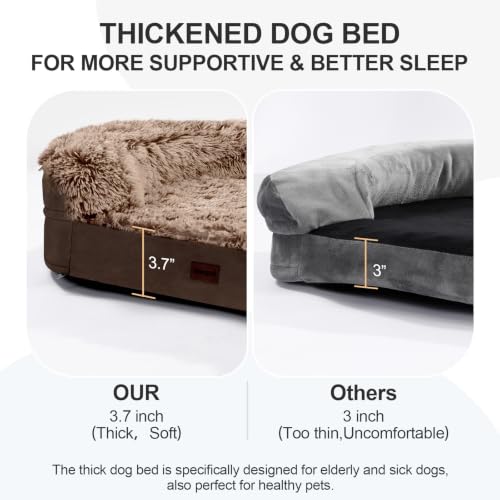 Fluffy Calming Jumbo Orthopedic Dog Beds for Extra Large Dogs (Brown / 48.0"Lx35.0"Wx7.6"H)