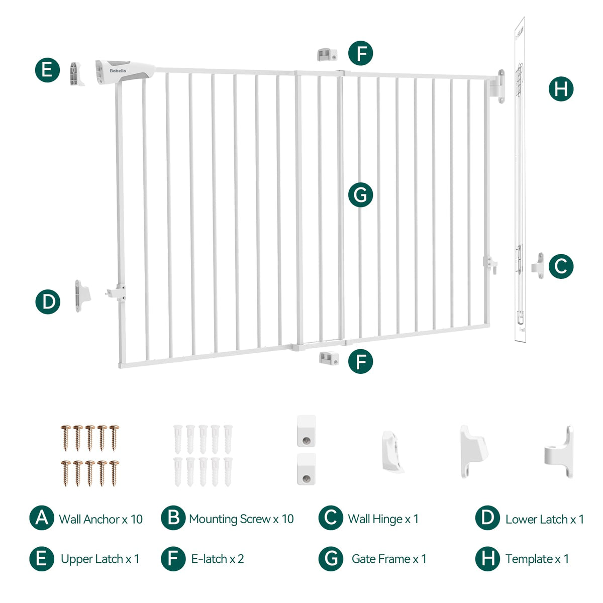 31.5 55" No Bottom Bar Baby Gate Extra Wide (*White / 28" H, 31.5-55" W- Extra Wide)