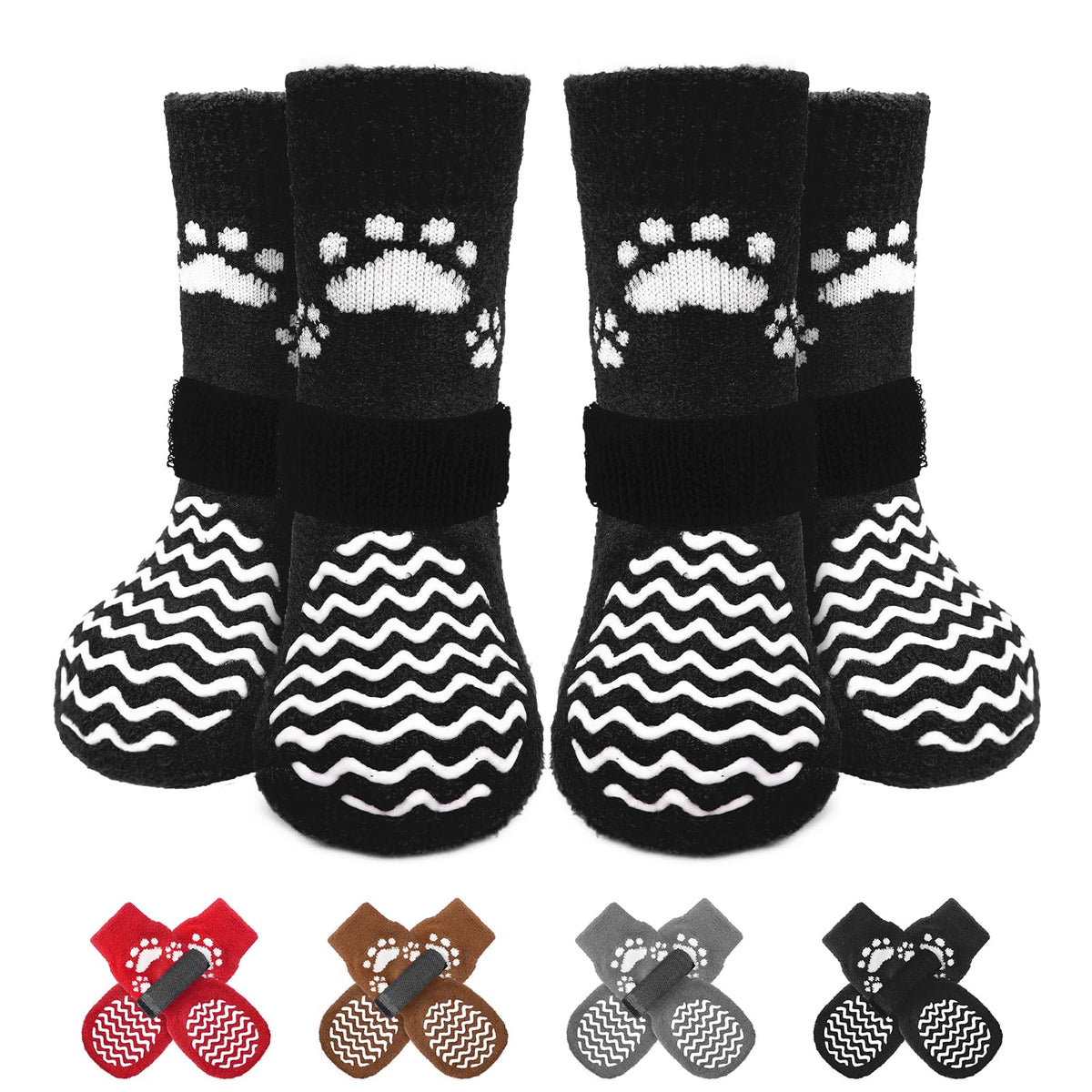 Anti Slip Dog Socks to Prevent Licking Paws for Hot Pavement (Thick Black / Large)