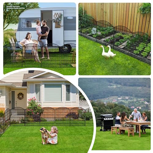 15 Panels Decorative Garden Fence (Black / 15 Panels-32in(H)x37.9ft(L)-Convex)